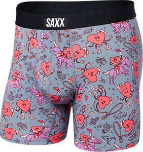 Men's quick-drying SAXX VIBE Boxer Briefs with hearts - gray.