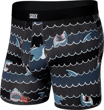 Herren-Atmungsaktive SAXX DAYTRIPPER Boxer Briefs mit Haifischöffnung - Schwarz.