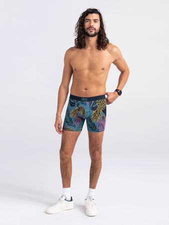 Herren-Schnelltrocknungsboxershorts SAXX VIBE Boxer Brief Tropikalne - marineblau.