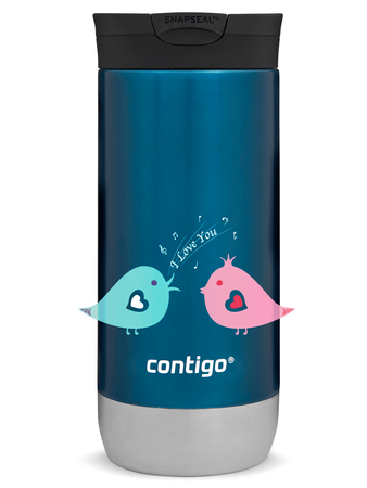 Kubek termiczny na kawę Contigo Huron 2.0 470ml - Ptaszkowe love - Niebieski