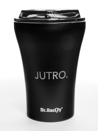 Keramikbecher mit Deckel Dr. Bacty Apollo morgen - Schwarz