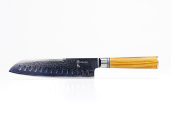 Ekskluzywny Nóż Santoku Aka Tori Kyoto Olive 7" ze Stali Damasceńskiej – Prezent Biznesowy z Opcją Graweru