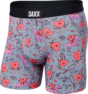 Men's quick-drying SAXX VIBE Boxer Briefs with hearts - gray.