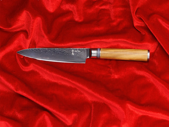 Ekskluzywny Nóż Uniwersalny Aka Tori Kyoto Olive 5" ze Stali Damasceńskiej – Prezent Biznesowy z Opcją Graweru