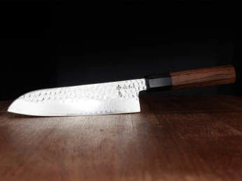 Aka Tori Engraved Damascus Steel 7" Santoku Knife - Tokyo Hammer