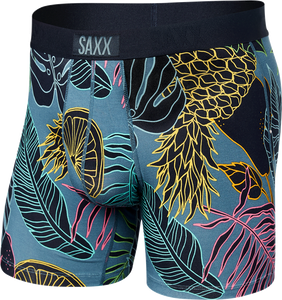 Herren-Schnelltrocknungsboxershorts SAXX VIBE Boxer Brief Tropikalne - marineblau.