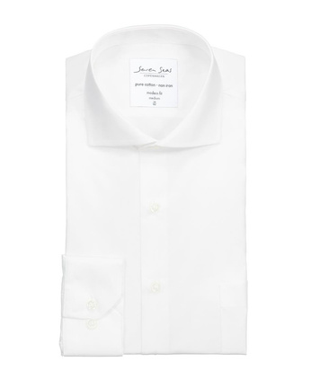 Poplinlong -Ärmel Modern Fit White durch ID, Biały