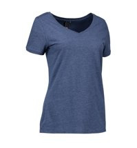 Core V -Neck T -Shirt Damen Blue Melange Brand ID - Blau