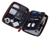 rigid travel organizer TROIKA for cables and chargers - brown.