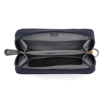 Portfel antykradzieżowy mały RFID Pacsafe - granatowy