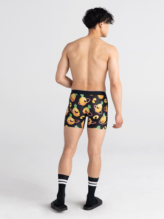 Men's sports boxer briefs SAXX VOLT Boxer Brief with pineapple and hula hoop - black.