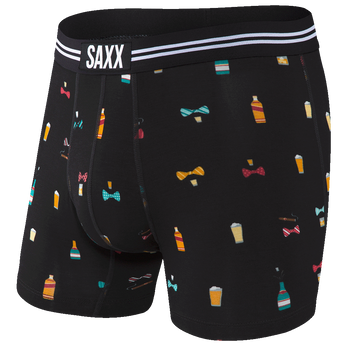 Herren-Schnelltrocknungsboxershorts SAXX VIBE Boxer Brief Alkohol und Fliegen - schwarz