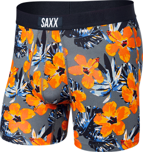 Herren-Schnelltrocknungs-Boxershorts SAXX VIBE Boxer Brief - Hibiskus - Grau