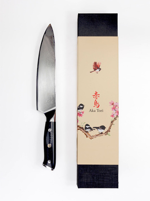 Ekskluzywny Nóż Santoku Aka Tori Osaka Pro 8" ze Stali Damasceńskiej – Prezent Biznesowy z Opcją Graweru