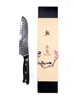 Ekskluzywny Nóż Santoku Aka Tori Osaka Pro 7" ze Stali Damasceńskiej – Prezent Biznesowy z Opcją Graweru