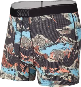 Bokserki męskie trekkingowe / sportowe z rozporkiem SAXX QUEST Boxer Brief Fly górski krajobraz – czarne