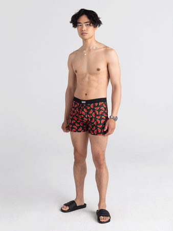 Bokserki męskie chłodzące / sportowe z rozporkiem SAXX HOT SHOT Boxer Brief Fly arbuzy - czarne