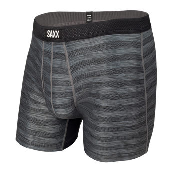 Bokserki męskie chłodzące / sportowe z rozporkiem SAXX HOT SHOT Boxer Brief Fly w paski – czarne