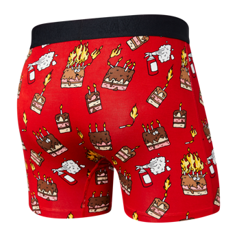 Bokserki męskie szybkoschnące SAXX VIBE Boxer Brief płonące torty - czerwone