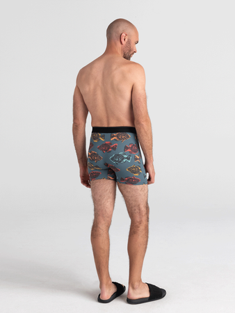 Bokserki męskie trekkingowe / sportowe z rozporkiem SAXX QUEST Boxer Brief Fly cienie ryb – niebieskie