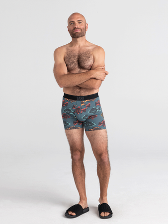 Bokserki męskie trekkingowe / sportowe z rozporkiem SAXX QUEST Boxer Brief Fly cienie ryb – niebieskie