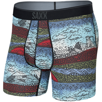 Bokserki męskie trekkingowe / sportowe z rozporkiem SAXX QUEST Boxer Brief Fly fale górskie - niebieskie