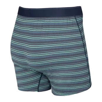 Bokserki męskie trekkingowe / sportowe z rozporkiem SAXX QUEST Boxer Brief Fly zielono-niebieskie paski