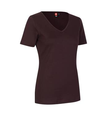 T-shirt Interlock, V-neck, damski ID - Bordowy